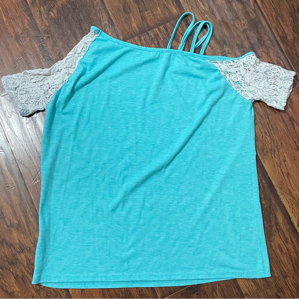 Cold shoulder Blue Lace Sleeve Women's Top